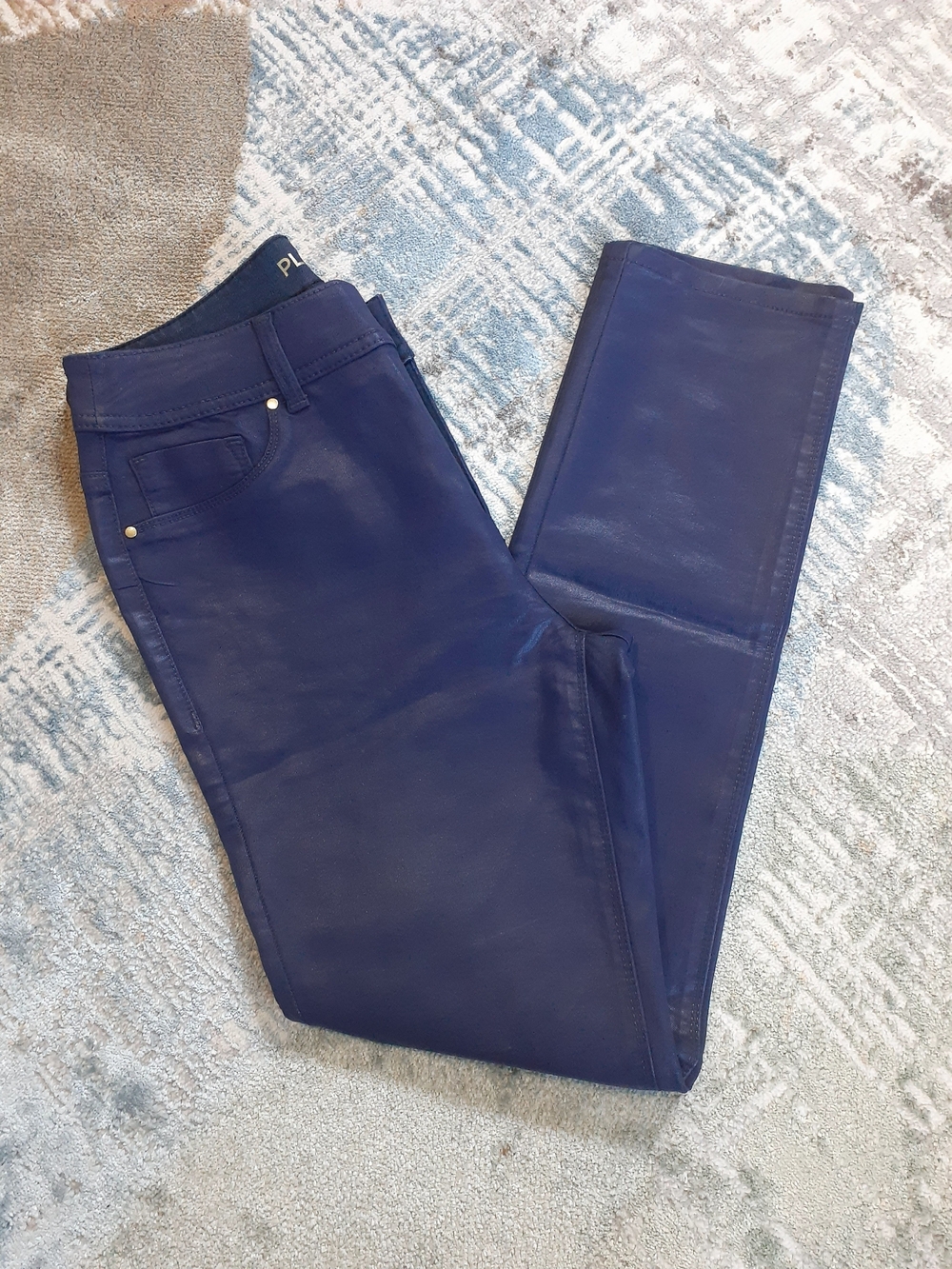 Chico's Platinum Navy Faux Leather Skinny Pants